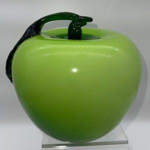 7" Large Studio Art Handblown Glass Green Apple Paperweight 7" H 7.5" W 5 lbs.